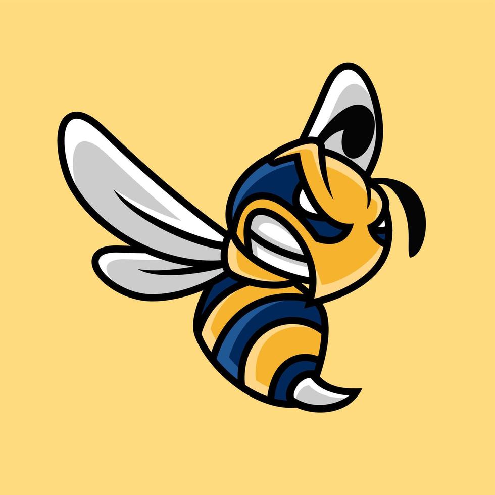 Angry bee cartoon mascot character, flat design style vector