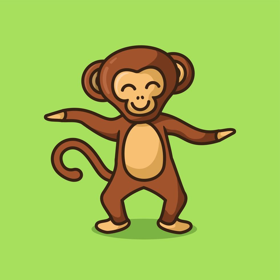 Monkey dancing cartoon character, flat design style vector