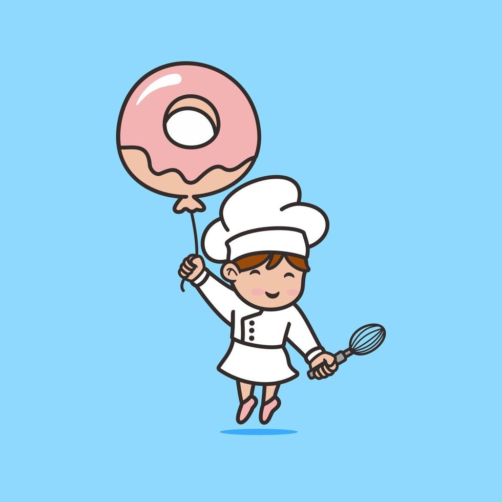 Cute chef cartoon logo, flat design style vector