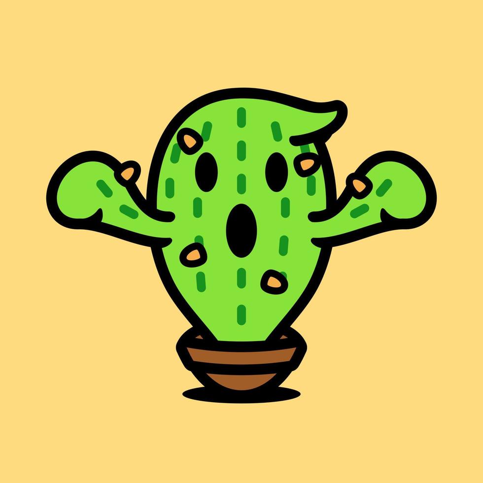 Cactus on pot cartoon character, flat design style vector