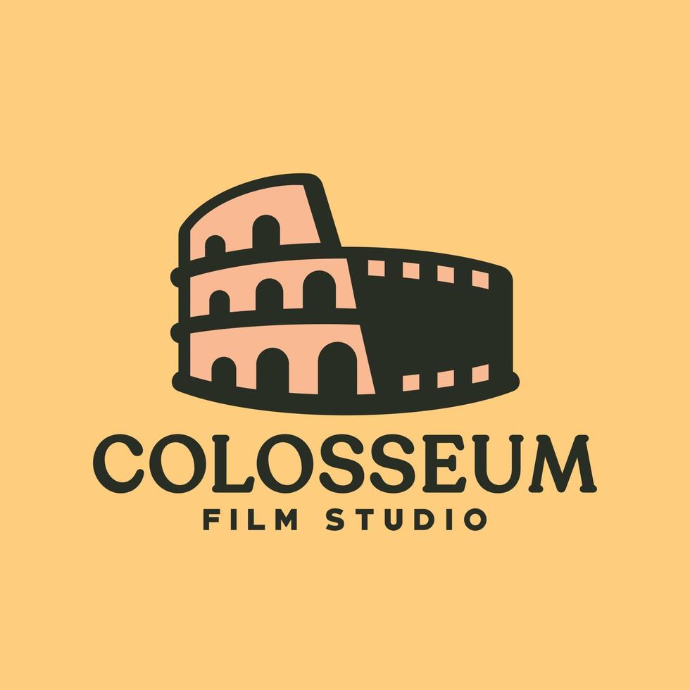 coliseo roma película diseño de logotipo inteligente, estilo de diseño plano vector