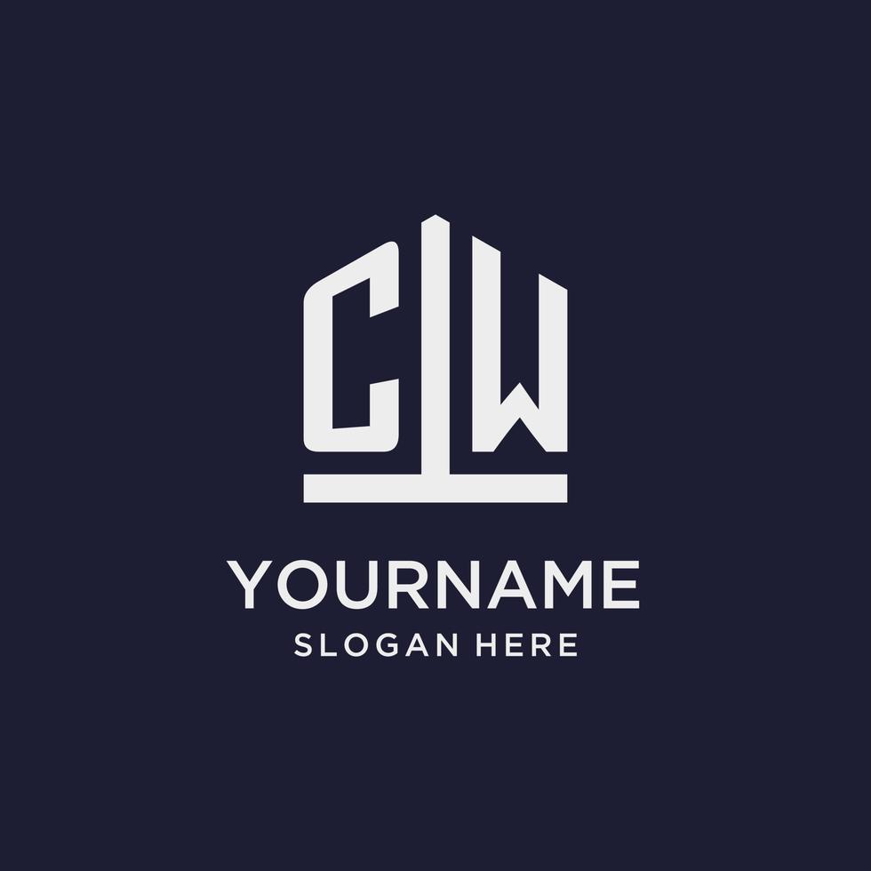CW initial monogram logo design with pentagon shape style vector