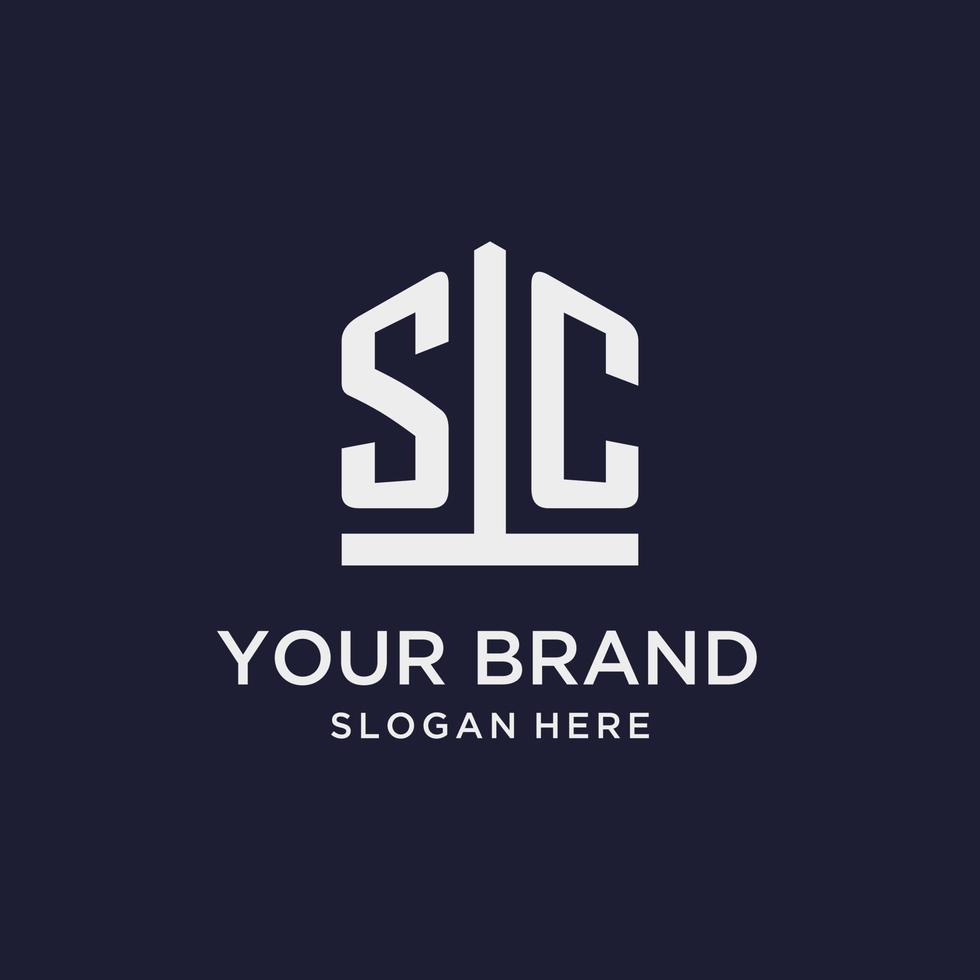 SC initial monogram logo design with pentagon shape style vector