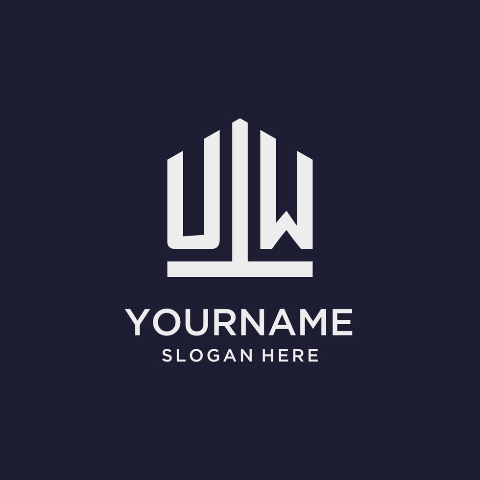 UW initial monogram logo design with pentagon shape style vector