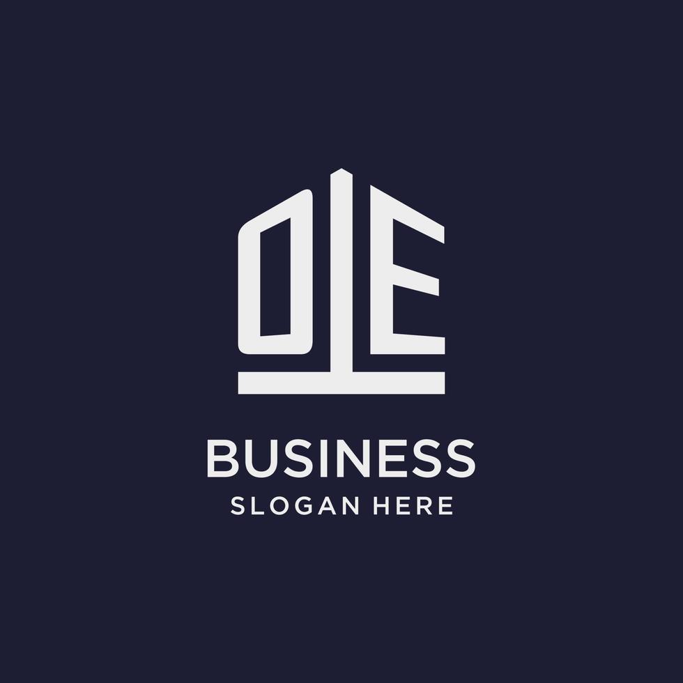 OE initial monogram logo design with pentagon shape style vector