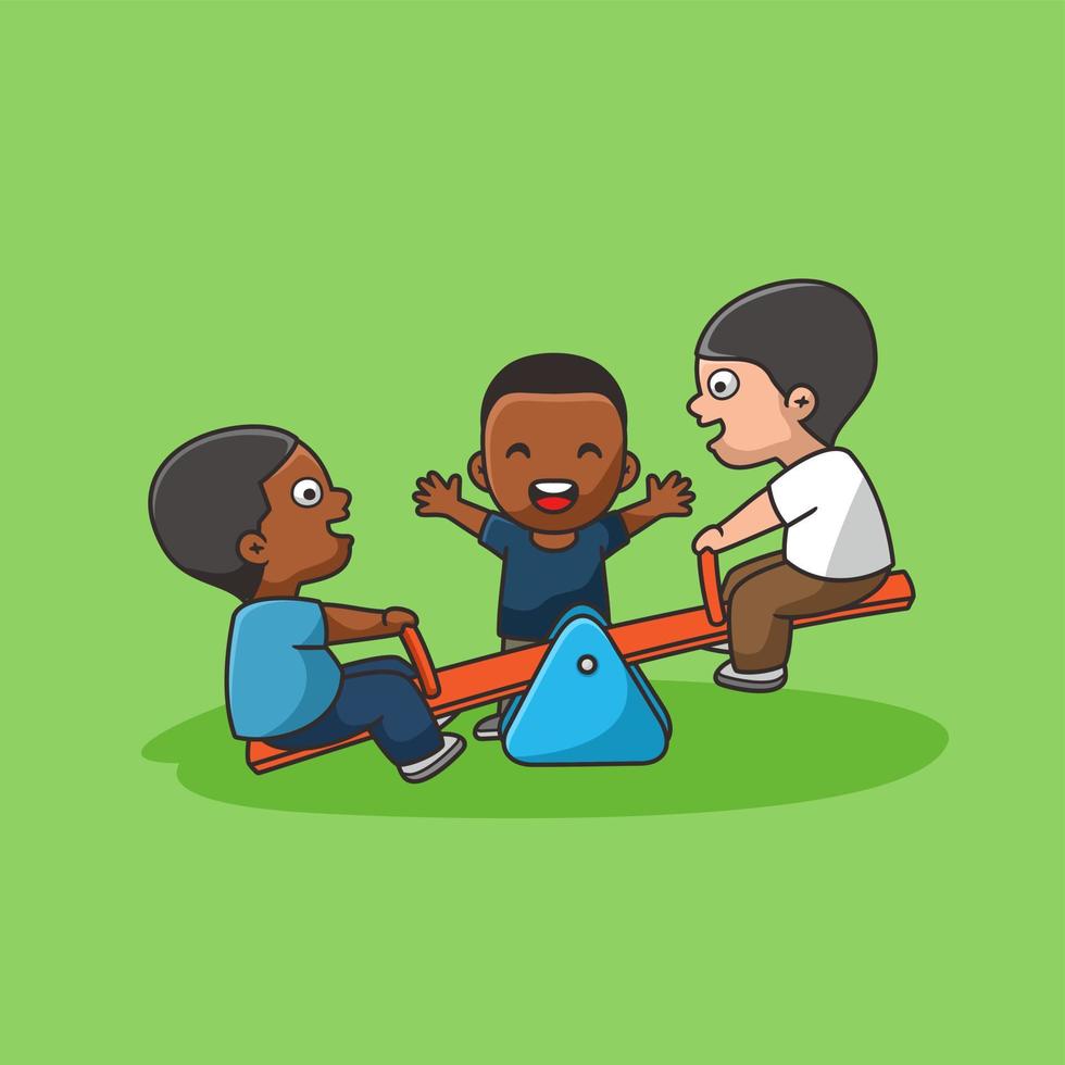 Kids playing in garden, flat cartoon style vector