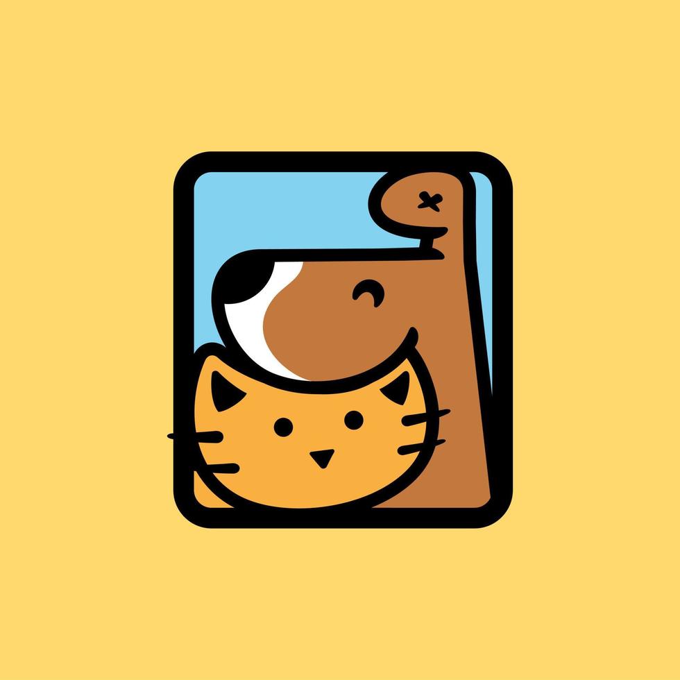 Cute dog and cat cartoon icon illustration. vector