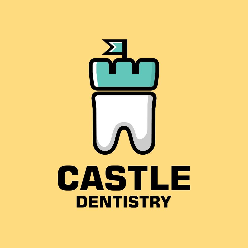 Dental logo design, combine tooth with castle. Flat design style vector