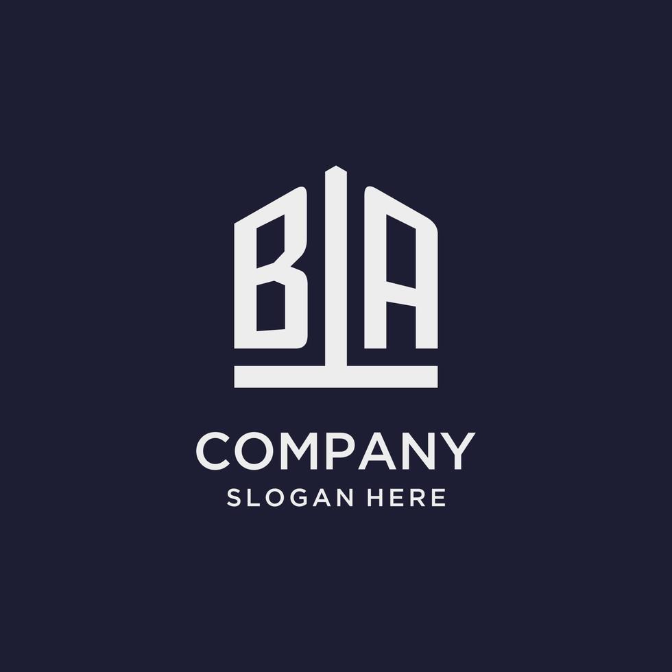 BA initial monogram logo design with pentagon shape style vector