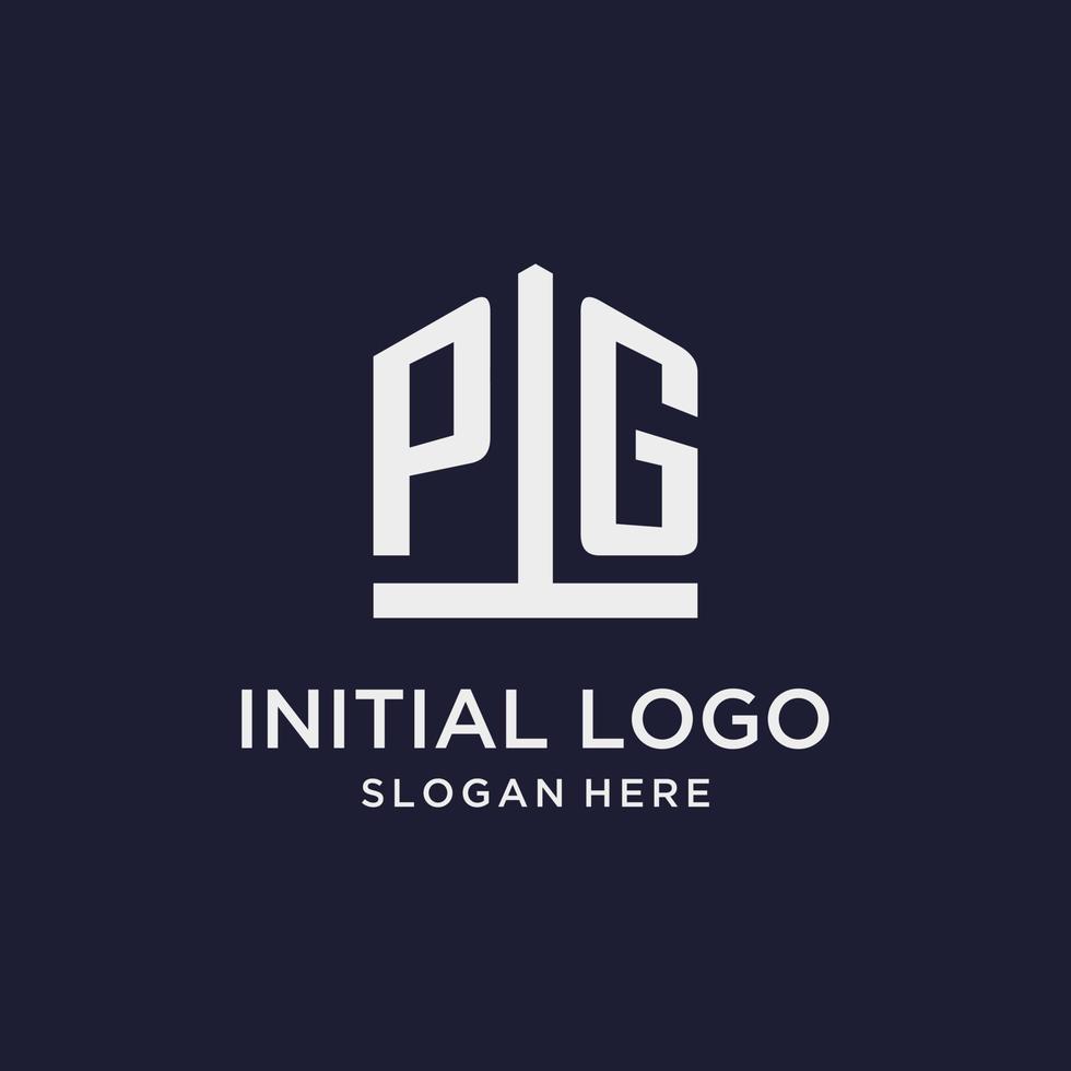 PG initial monogram logo design with pentagon shape style vector