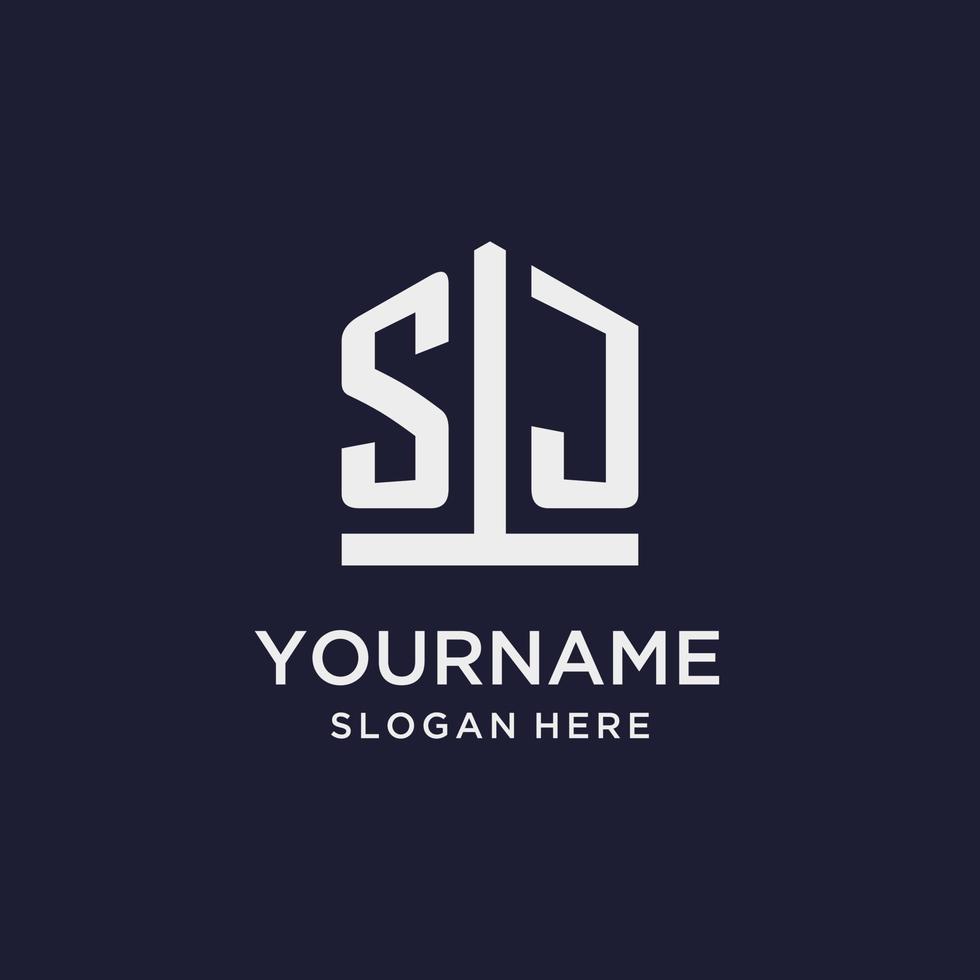 SJ initial monogram logo design with pentagon shape style vector