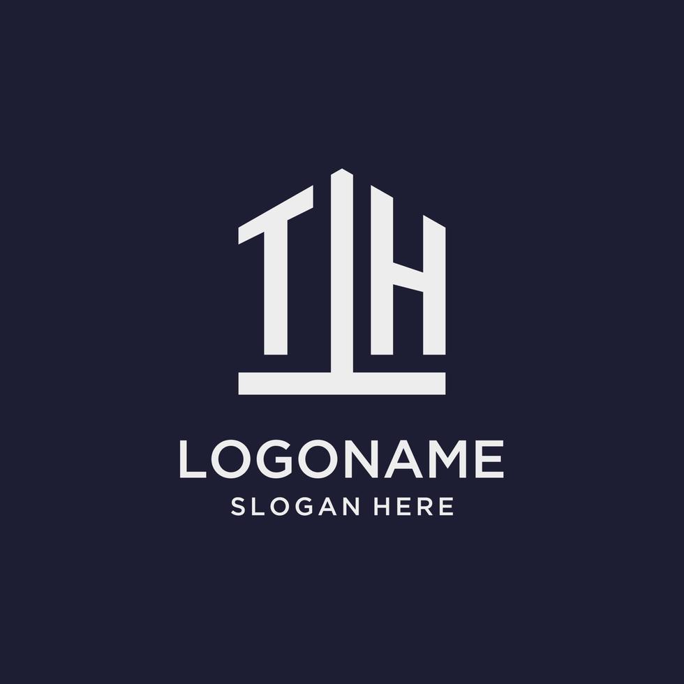 TH initial monogram logo design with pentagon shape style vector