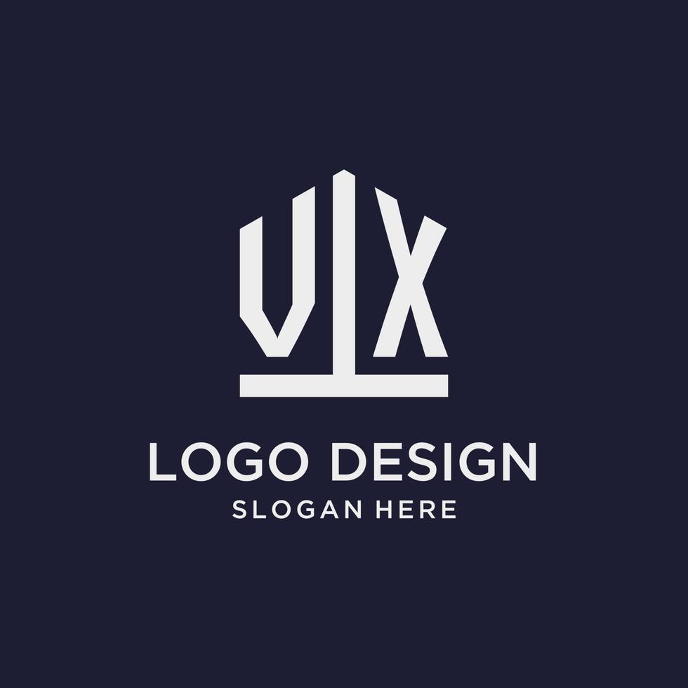 VX initial monogram logo design with pentagon shape style vector