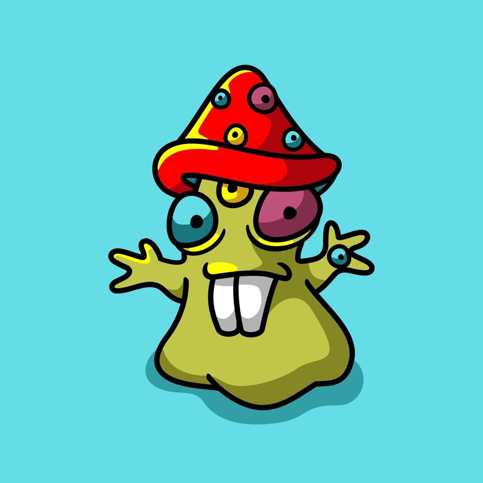 Monster mushroom Cartoon Illustration, funny, fictional Character vector