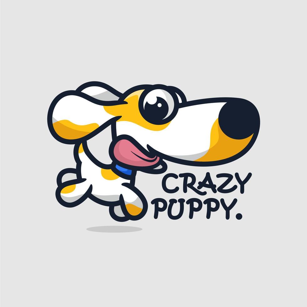 Cute dog sticking her tongue out and run cartoon icon illustration. vector
