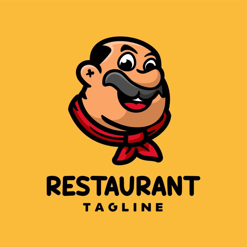 diseño de logotipo de mascota de dibujos animados de chef de restaurante, estilo de diseño plano vector