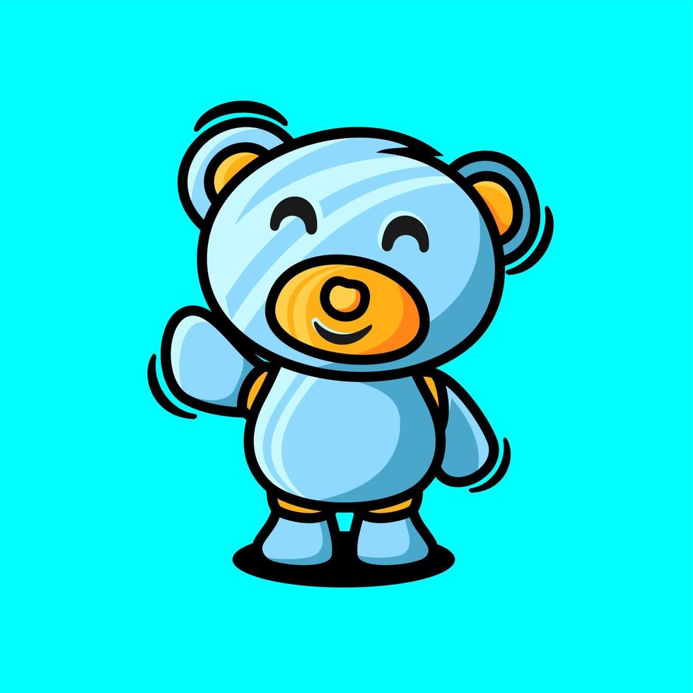 Cute teddy bear robot cartoon mascot logo, flat design style vector