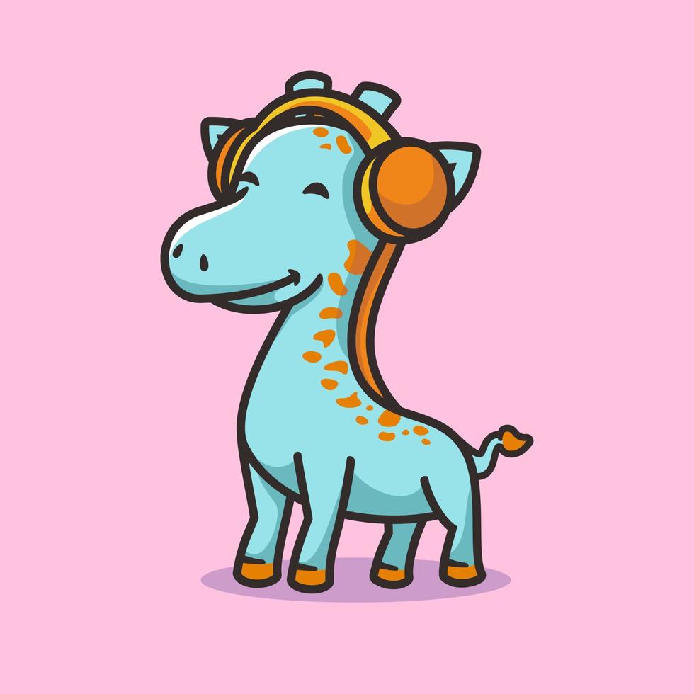 Giraffe monster using headset cartoon mascot character vector