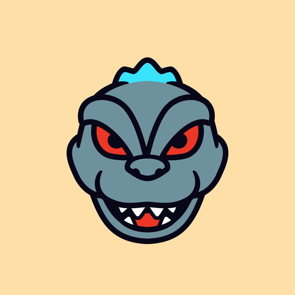 Godzilla face cartoon mascot, flat design style vector