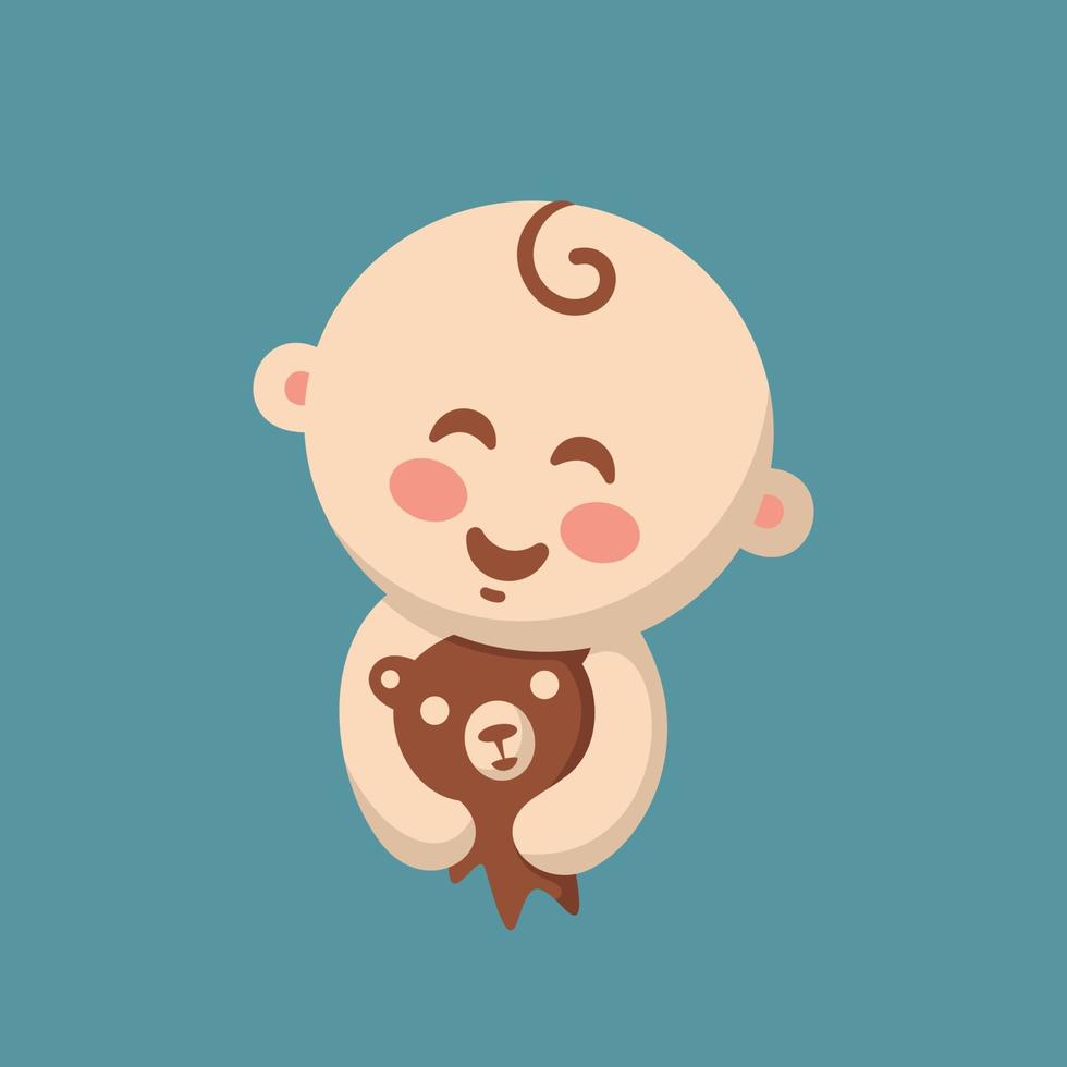 bebé con personaje de dibujos animados de peluche, estilo de diseño plano vector