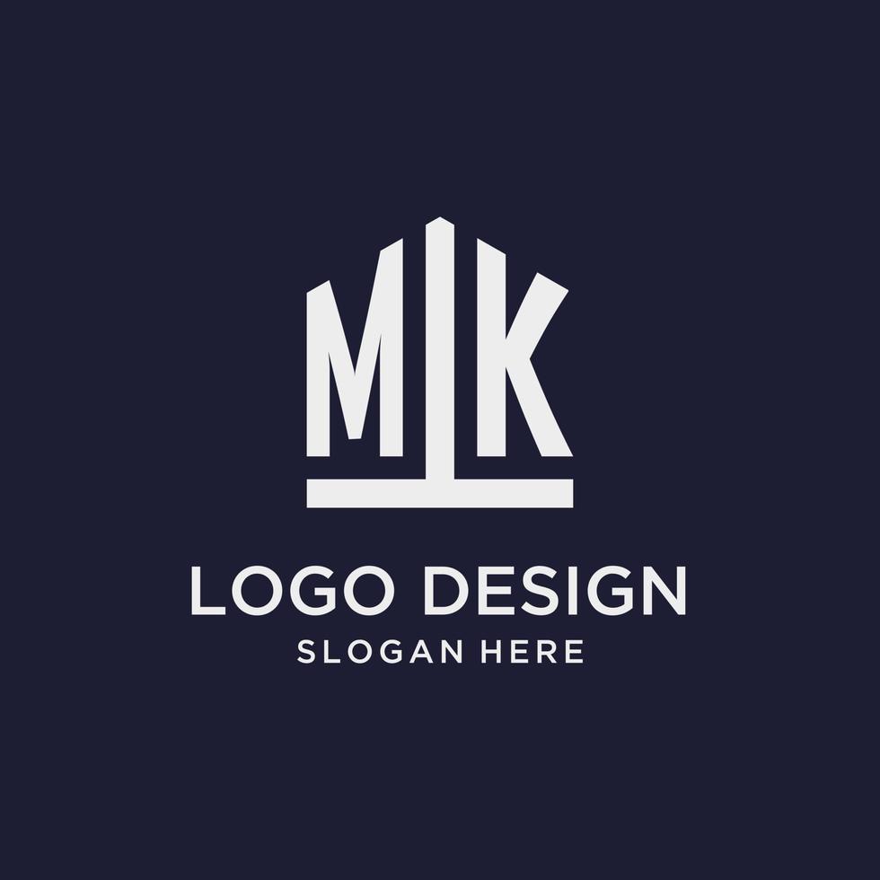 MK initial monogram logo design with pentagon shape style vector