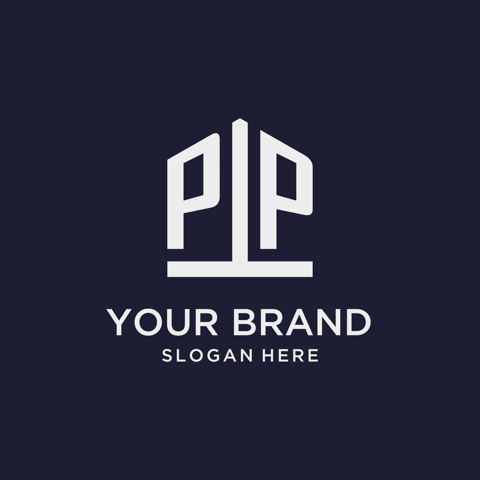 PP initial monogram logo design with pentagon shape style vector