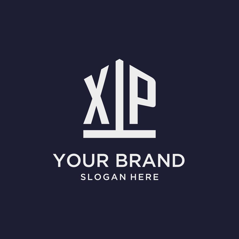 XP initial monogram logo design with pentagon shape style vector