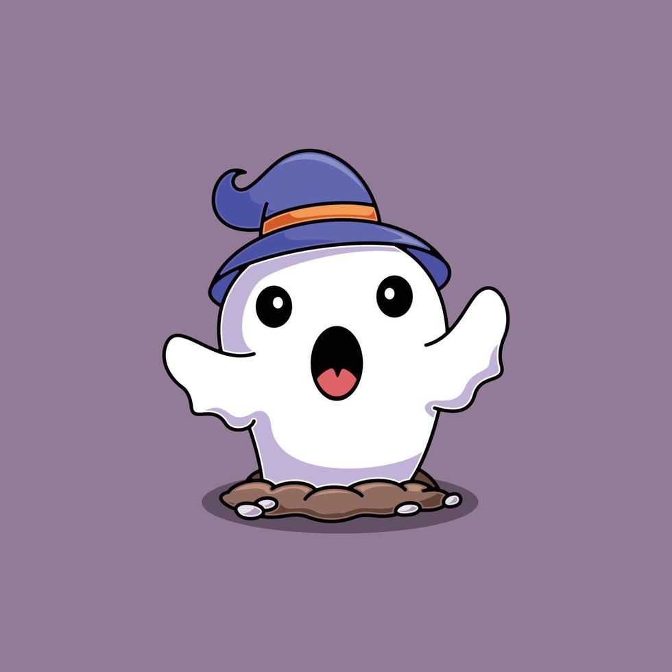 Halloween ghost raise from grave mascot, flat design style vector