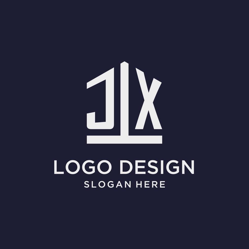 JX initial monogram logo design with pentagon shape style vector