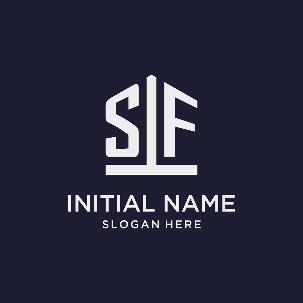 SF initial monogram logo design with pentagon shape style vector