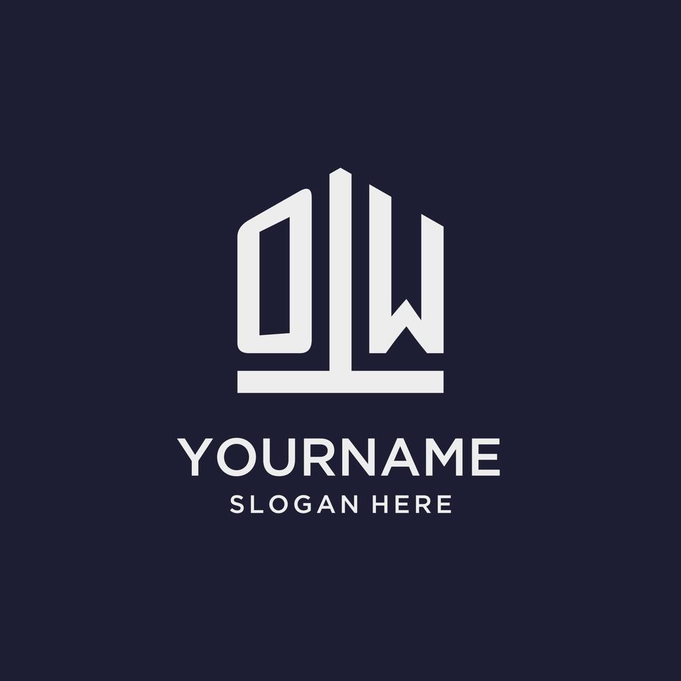 OW initial monogram logo design with pentagon shape style vector