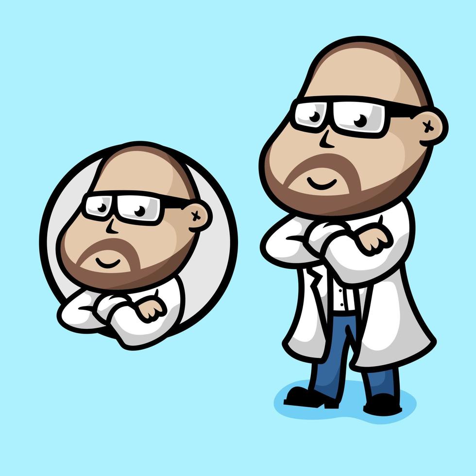 Doctor with glasses cartoon mascot logo, flat design style vector