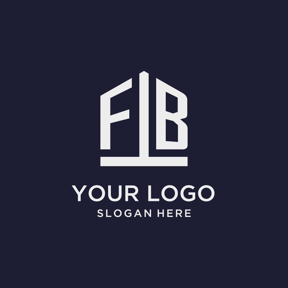FB initial monogram logo design with pentagon shape style vector