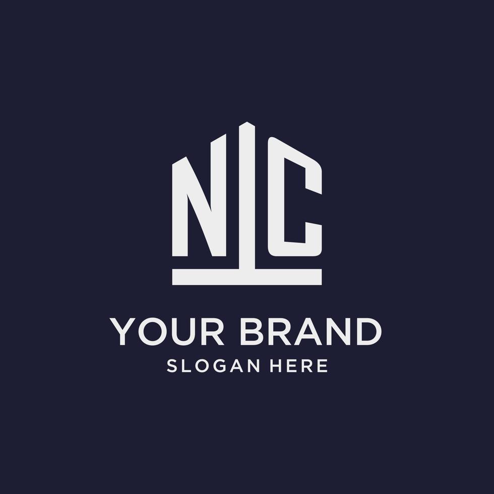 NC initial monogram logo design with pentagon shape style vector