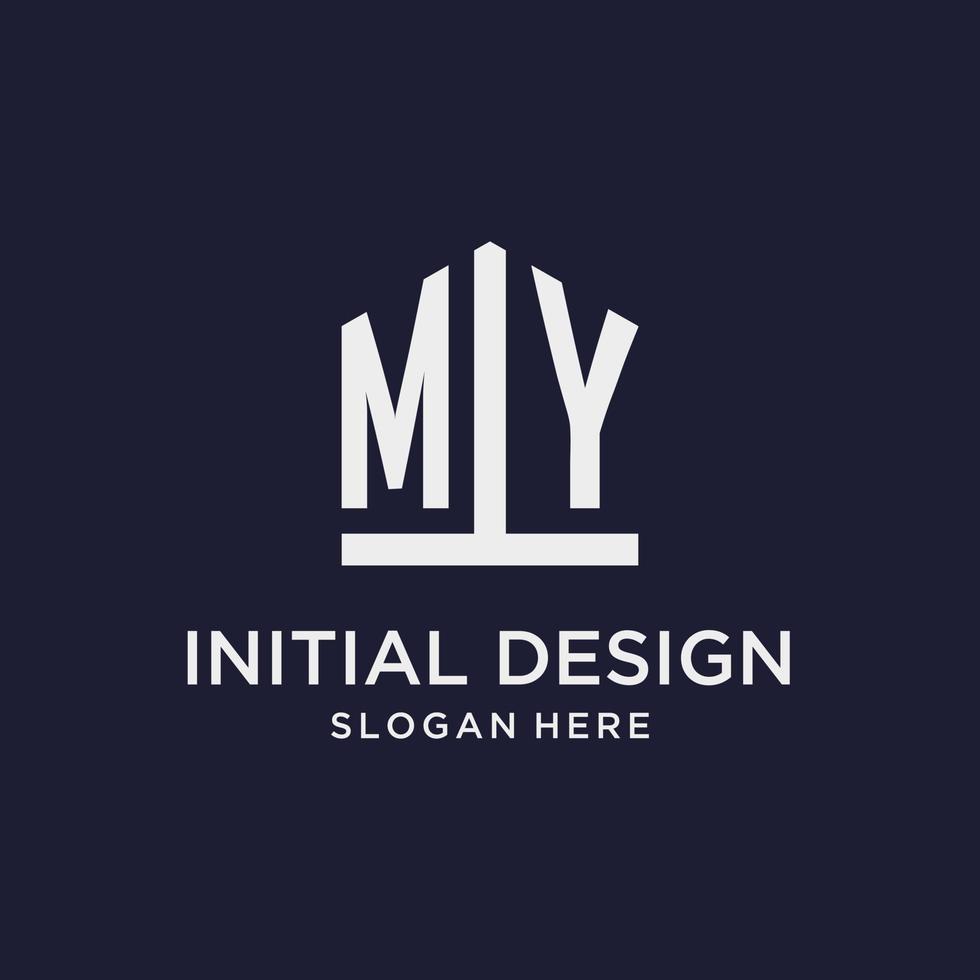 mi diseño de logotipo de monograma inicial con estilo de forma de pentágono vector