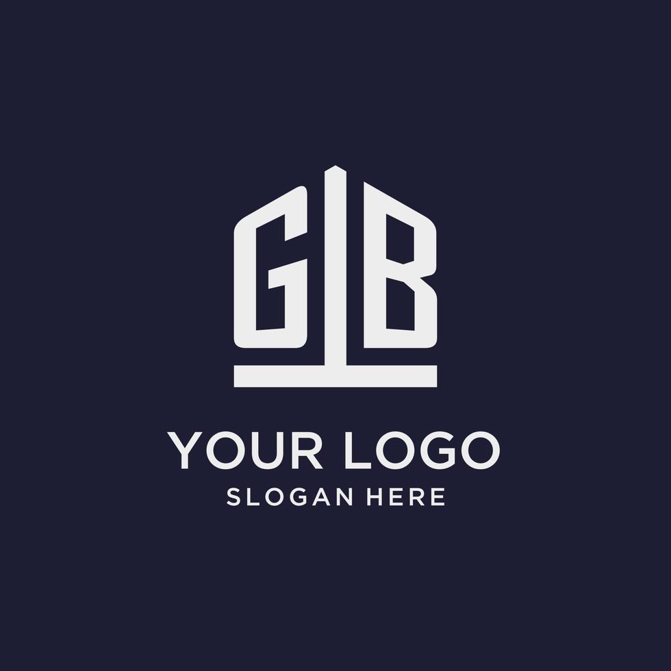 GB initial monogram logo design with pentagon shape style vector