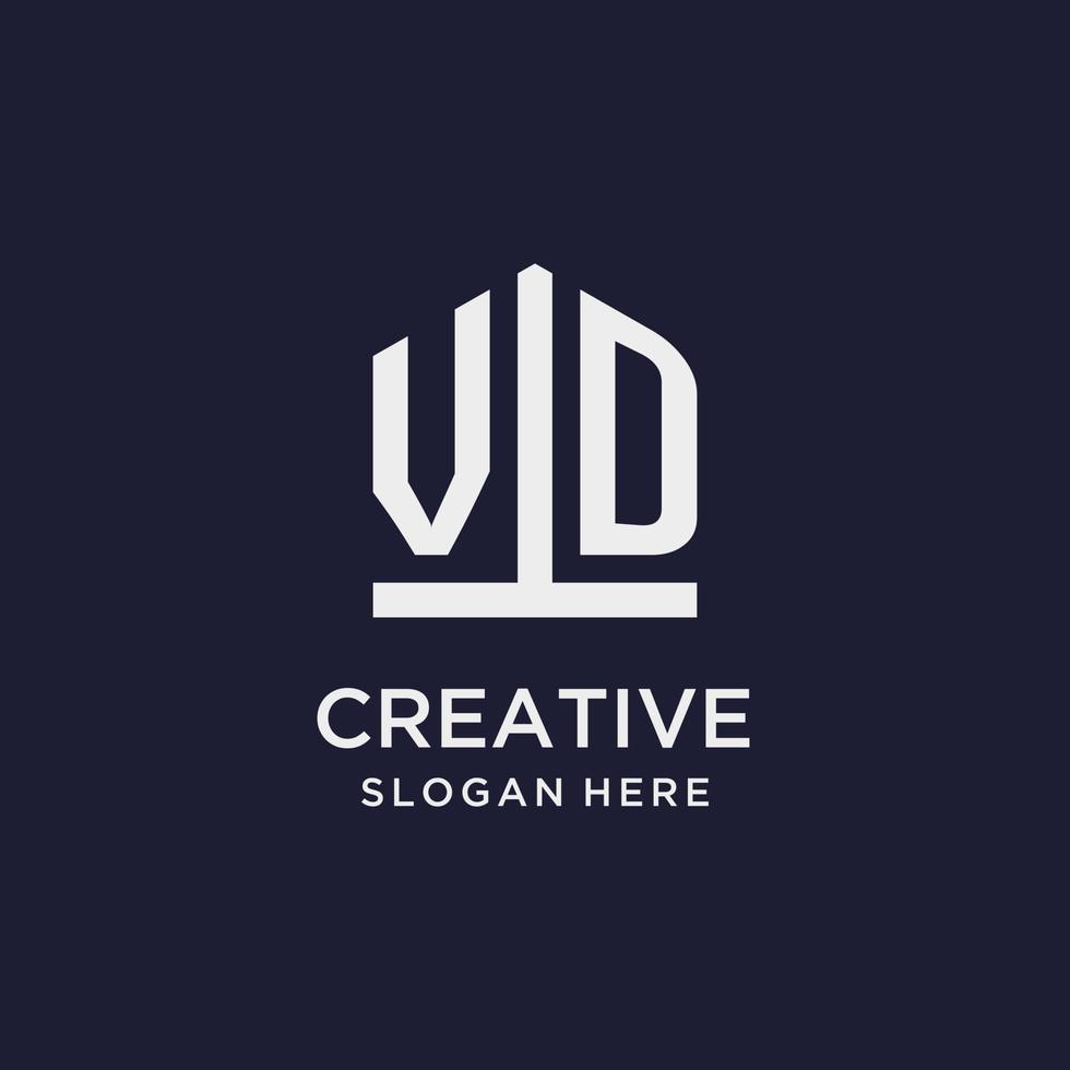VD initial monogram logo design with pentagon shape style vector