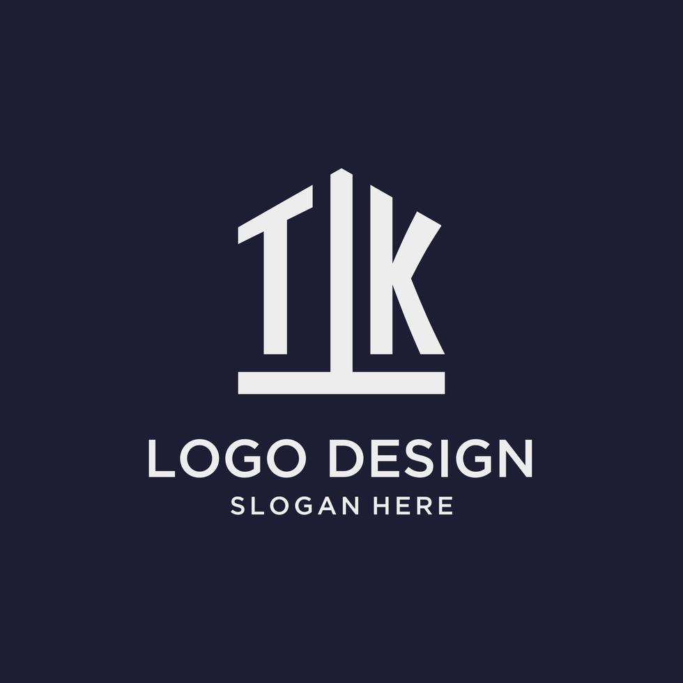 TK initial monogram logo design with pentagon shape style vector