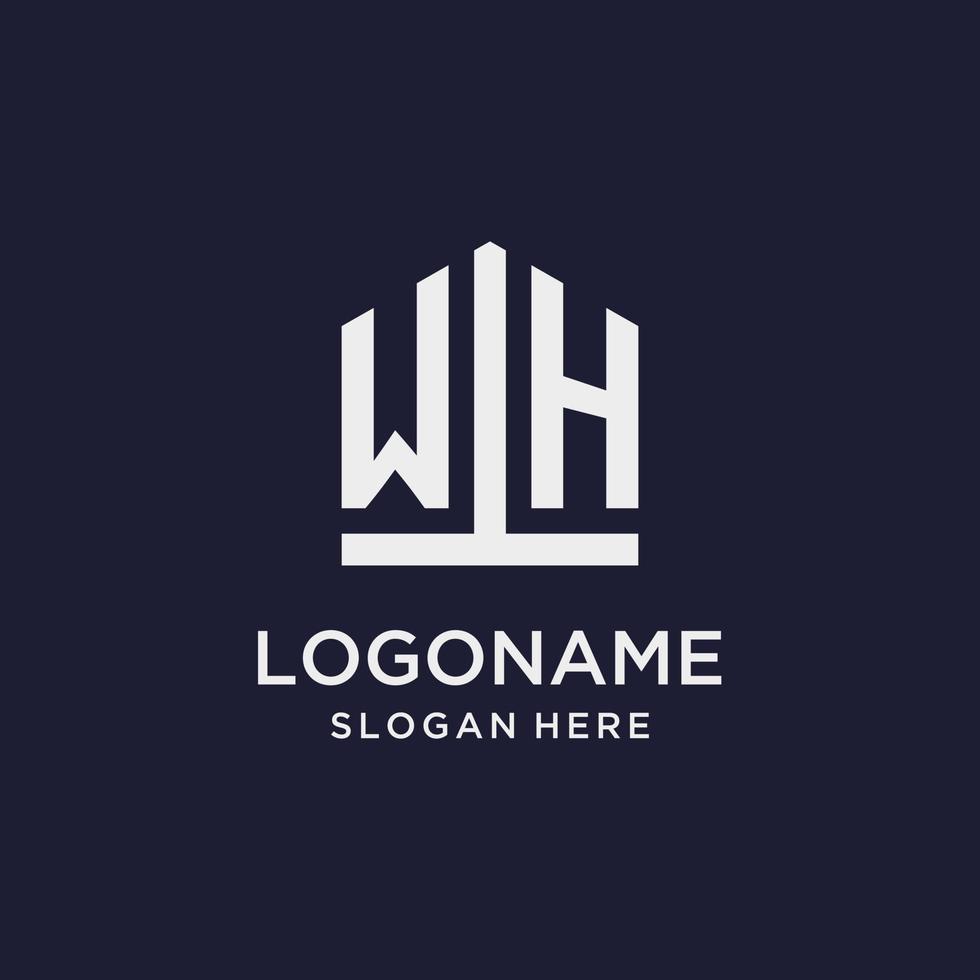 WH initial monogram logo design with pentagon shape style vector