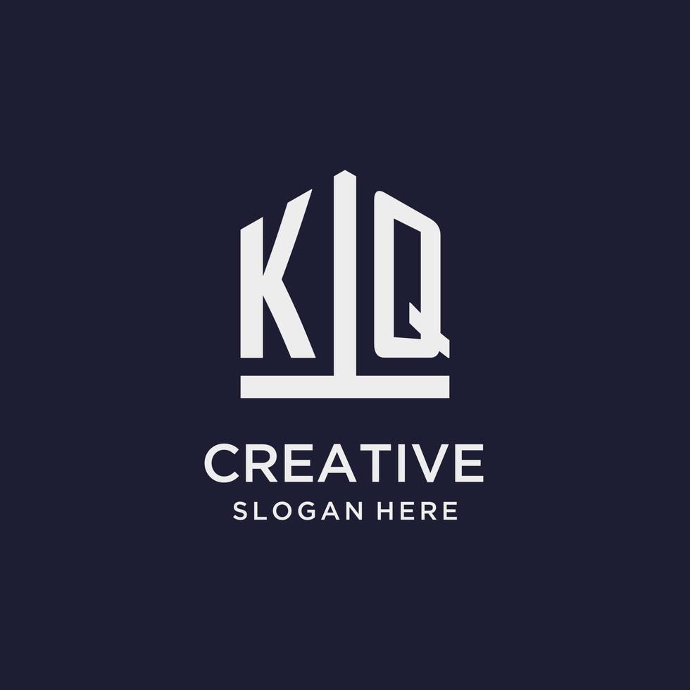 KQ initial monogram logo design with pentagon shape style vector