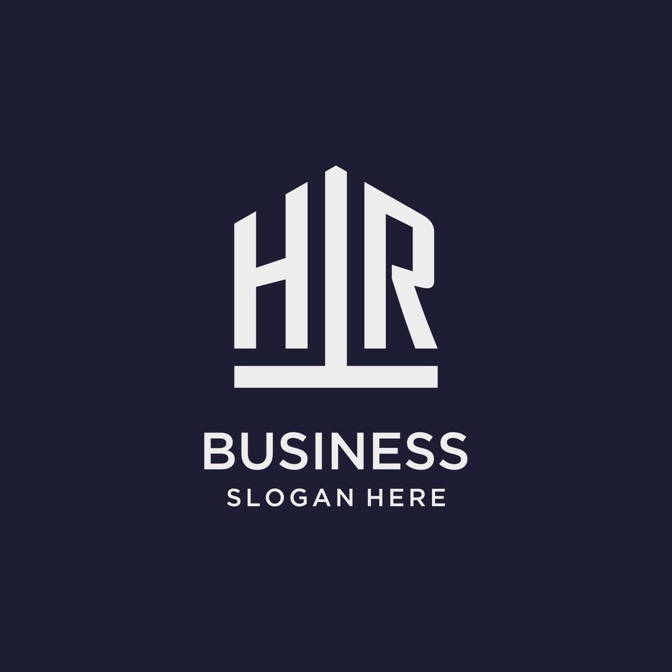 HR initial monogram logo design with pentagon shape style vector