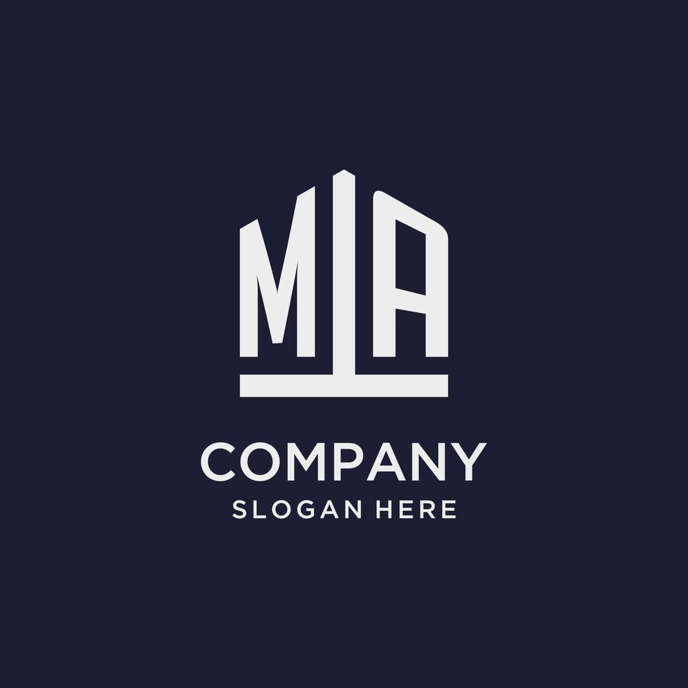 MA initial monogram logo design with pentagon shape style vector