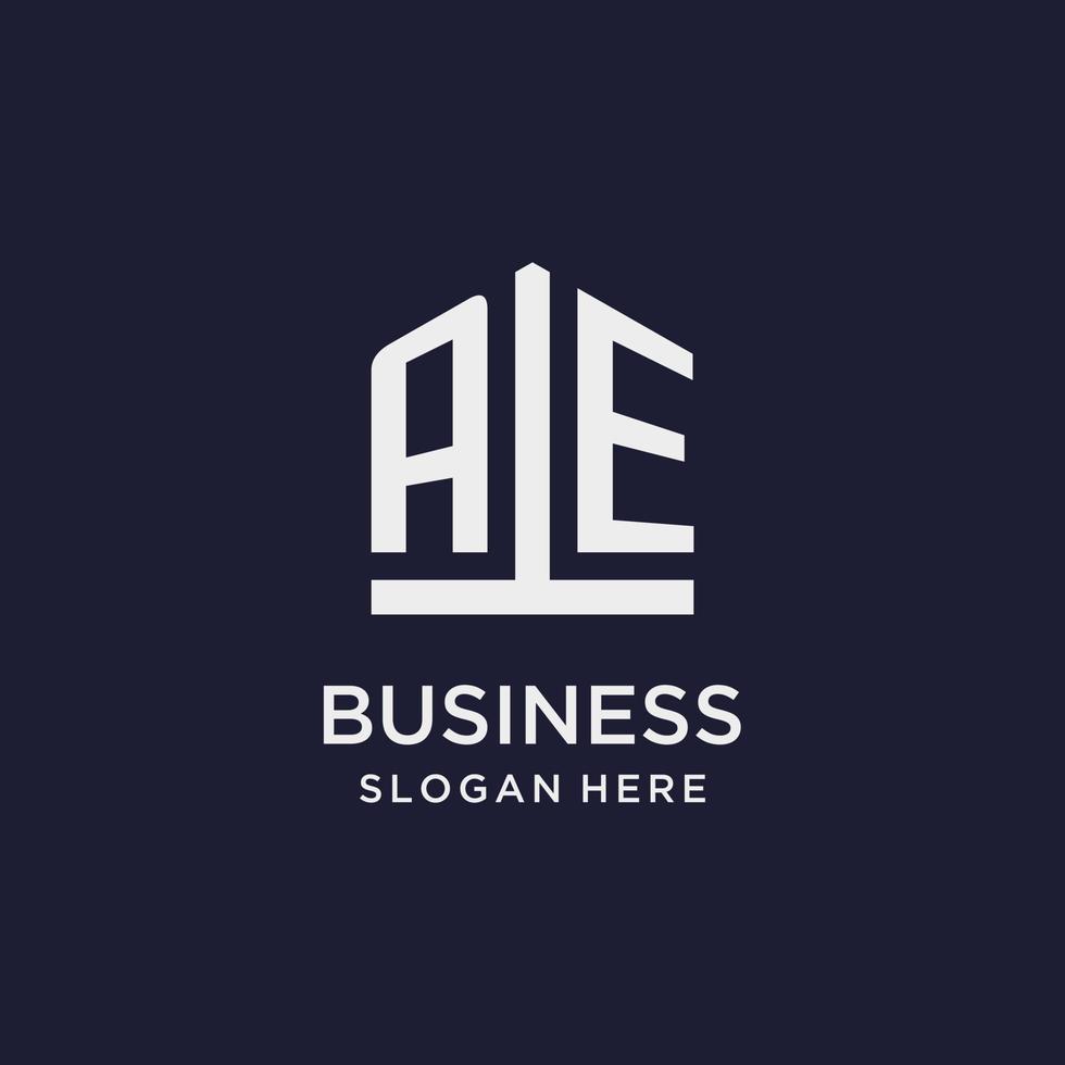 AE initial monogram logo design with pentagon shape style vector