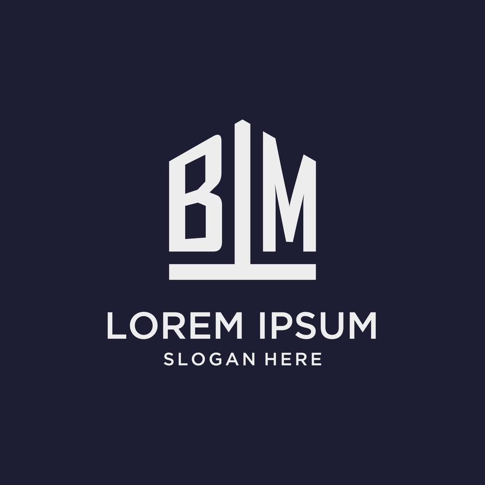 BM initial monogram logo design with pentagon shape style vector