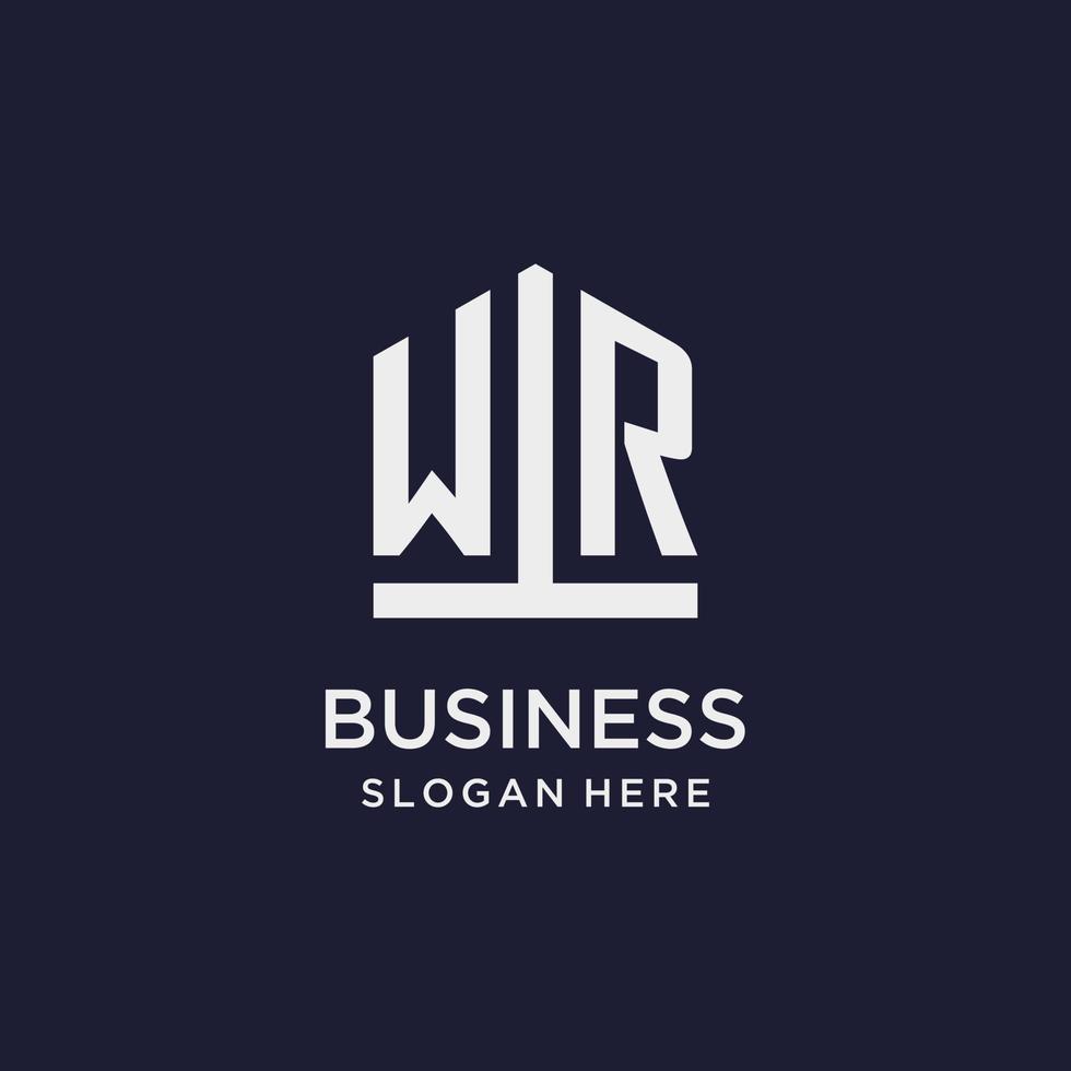 WR initial monogram logo design with pentagon shape style vector