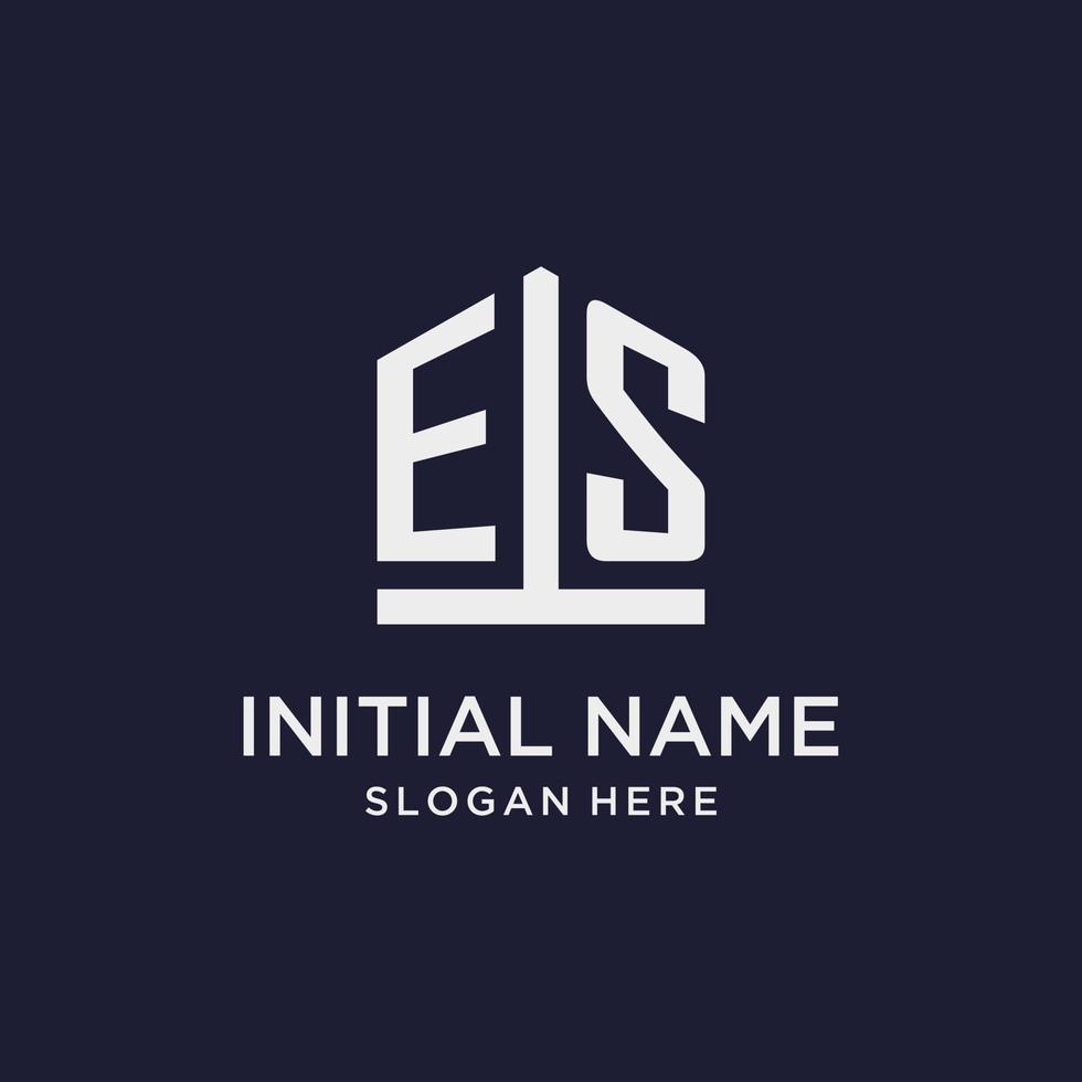 ES initial monogram logo design with pentagon shape style vector