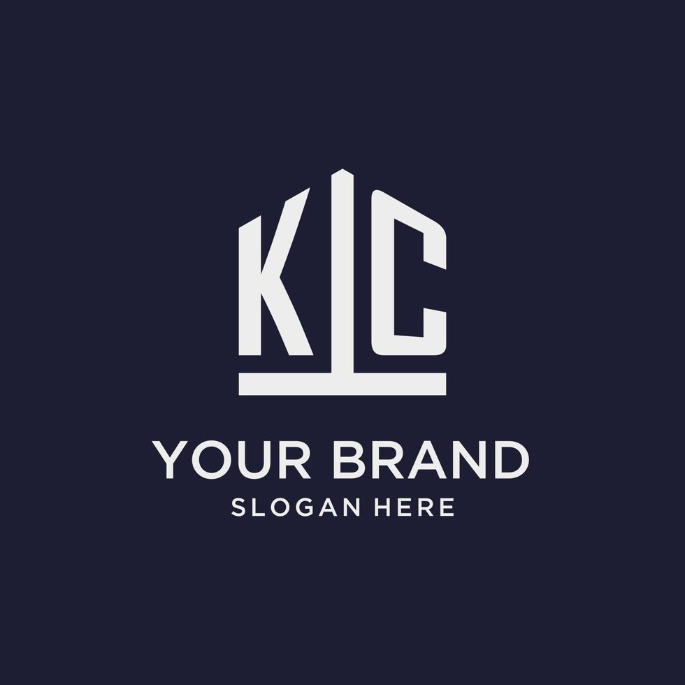 KC initial monogram logo design with pentagon shape style vector