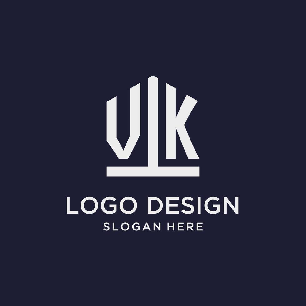 VK initial monogram logo design with pentagon shape style vector