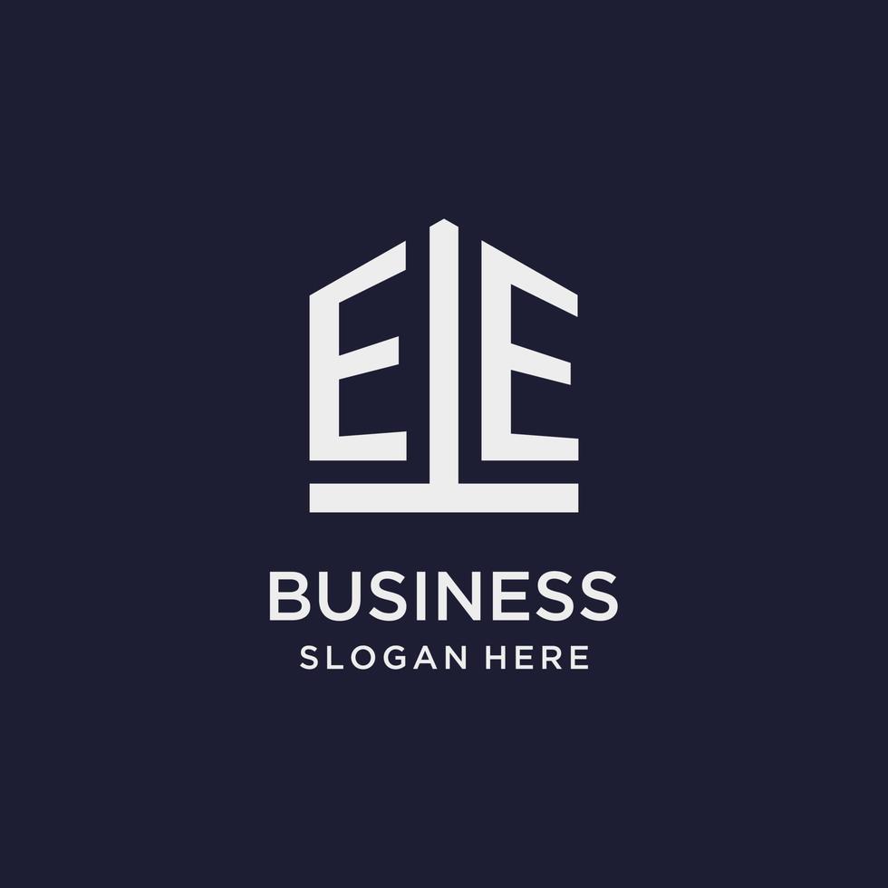 EE initial monogram logo design with pentagon shape style vector