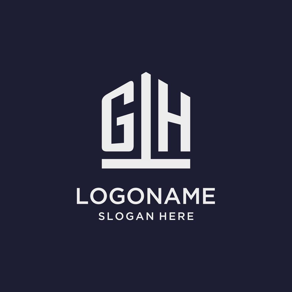 GH initial monogram logo design with pentagon shape style vector